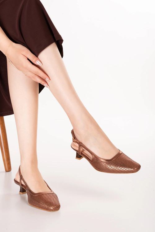 Kadın Hakiki Deri İnce Stiletto Topuklu Ayakkabı brgl.6136 Bakır