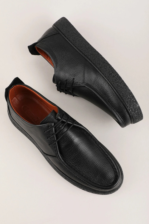 Erkek Hakiki Deri Casual Derby Ayakkabı (Moc-Toe) cz.102 Siyah