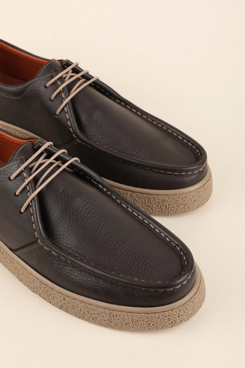 Erkek Hakiki Deri Casual Derby Ayakkabı (Moc-Toe) cz.102 Kahverengi