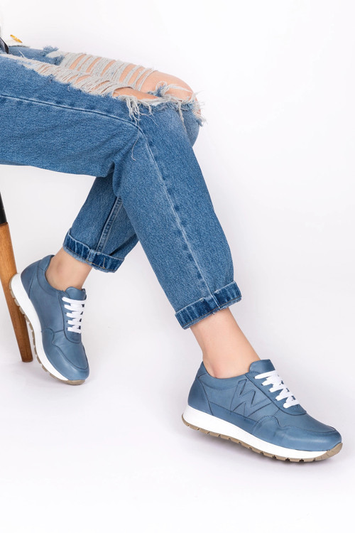 Içi Dışı Hakiki Deri Anatomik Taban Spor Ayakkabı flf.444 Mavi