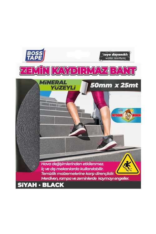 Bosstape Zemin Merdiven Kaydırmaz Bant 50Mmx25Mt Siyah
