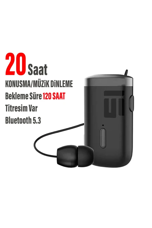 Makaralı Kulaklık Titreşimli Yaka Mandallı Makaralı Bluetooth Kulaklık 20 Saat