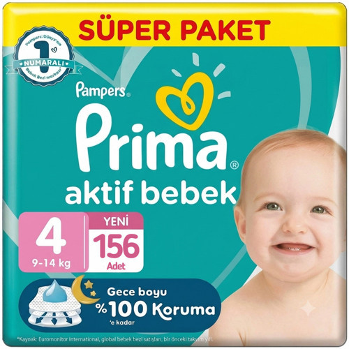 4 Beden Aktif Bebek Bezi Süper Paket 52x3 156 Adet