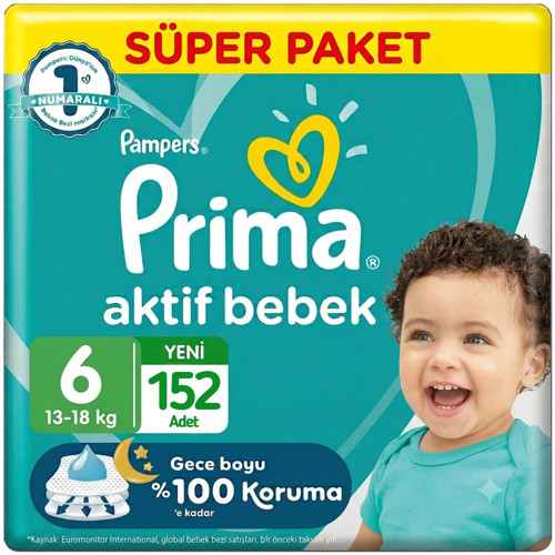 6 Beden Aktif Bebek Bezi Süper Paket 38x4 152 Adet