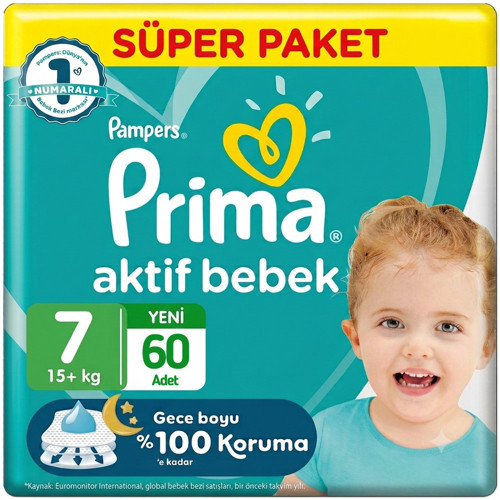 7 Beden Aktif Bebek Bezi Süper Paket 30x2 60 Adet