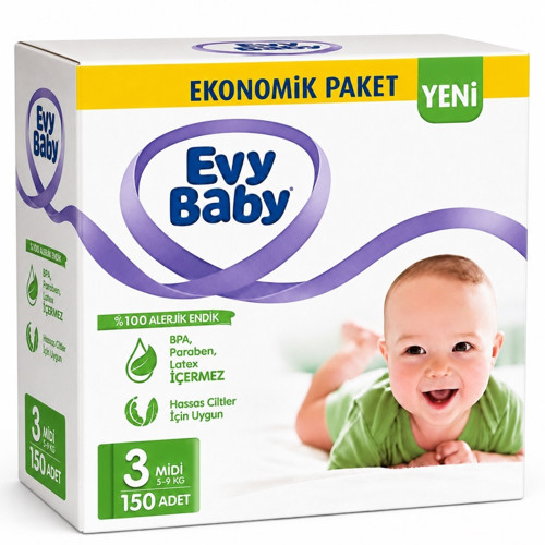 Bebek Bezi 3 Beden 5-9 KG Midi 150 Adet Mega Ekonomik Fırsat Pk