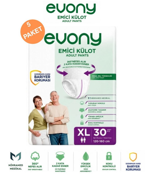 Emici Külot Yetişkin Hasta Bezi XL 30 Lu 5 Paket
