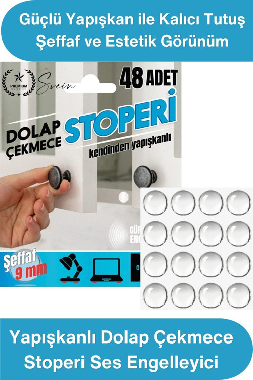 #Stoper Yapışkanlı Dolap Çekmece Stoperi Ses Engelleyici Şeffaf 48 Adet Silikon Tampon Kapak Çarpma