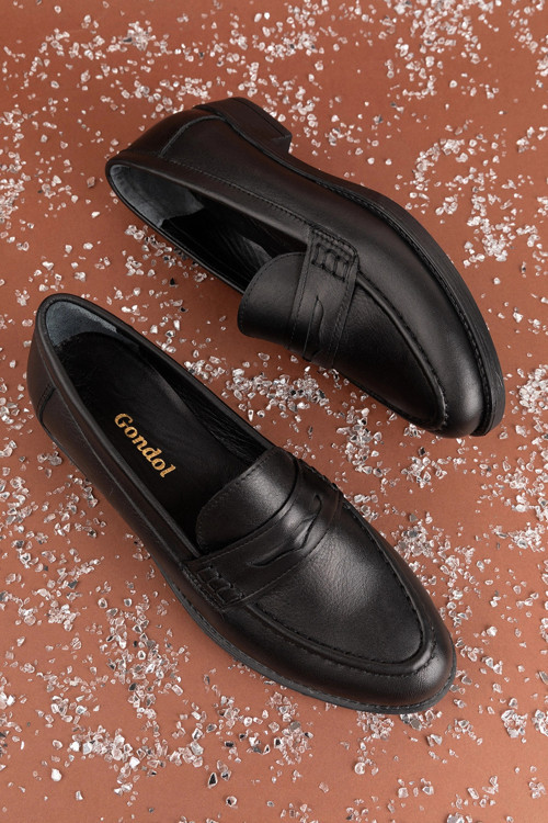 Hakiki Deri Kadın Klasik Loafer md.236 Siyah