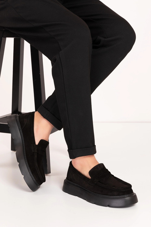 Içi Dışı Hakiki Deri Hafif Günlük Rahat Ayakkabı src.464 Siyah Süet