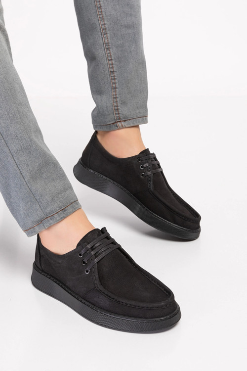 Hakiki Deri Erkek Loafer Ayakkabı src.810 Siyah Nubuk