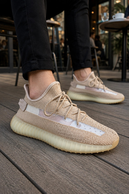 Morven Erkek , Kadın Triko Sneaker Ayakkabı – Günlük Bağcıklı Hafif Spor Modeli - Bej