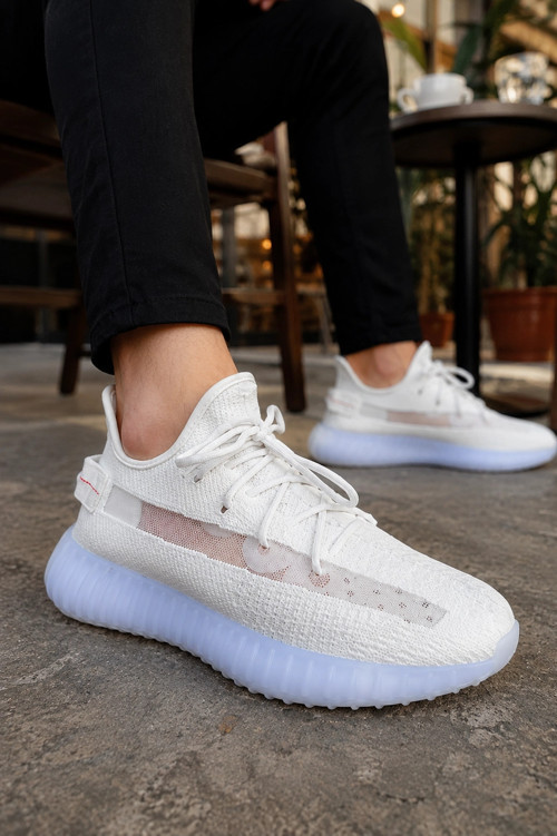 Morven Erkek , Kadın Triko Sneaker Ayakkabı – Günlük Bağcıklı Hafif Spor Modeli - Beyaz