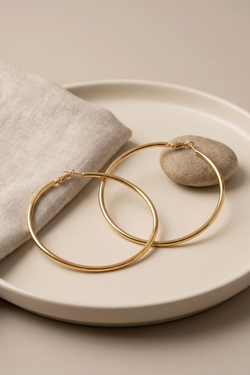 316L Çelik Gold Renk 66 mm Halka Küpe
