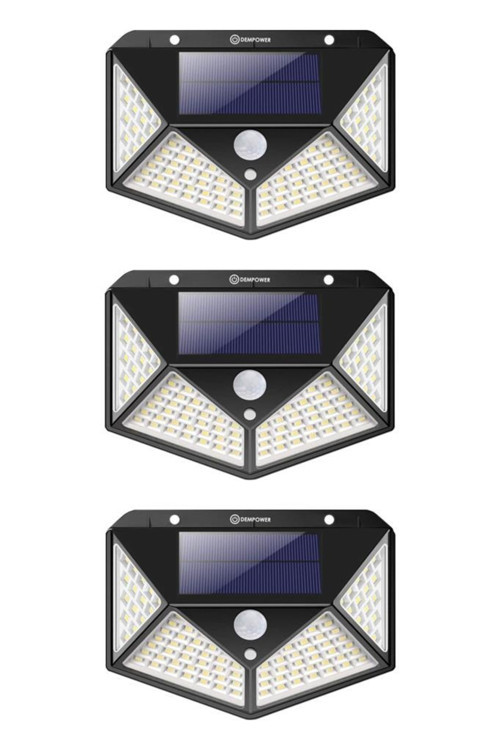 Dp-71 100 Ledli Hareket Sensörlü Güneş Enerjisiyle Çalışan Su Geçirmez Duvar Lambası 3 Adet