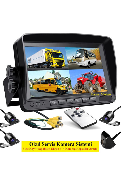 Okul Servis Kamera Sistemi (7 Inç Kayıt Yapabilen Ekran + 4 Kamera Hepsi Bir Arada)