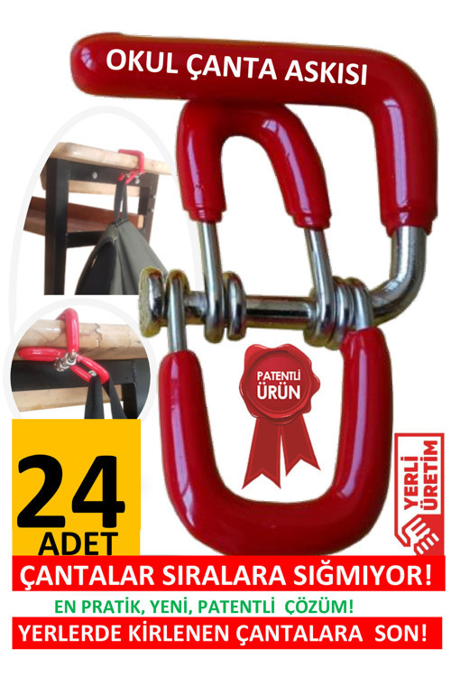 Yaylı Okul Çanta Askısı 24 Adet Öğrenci Sıra Masa Askı Çocuk Sınıf Düzenleyici Aparatı Organizer
