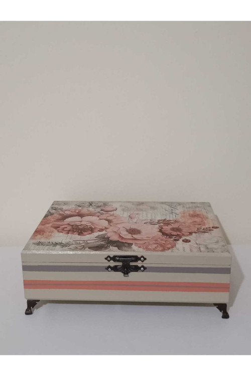 Bohem ahşap el boyaması hediyelik-dekoratif-takı kutusu 31x23x8 cm