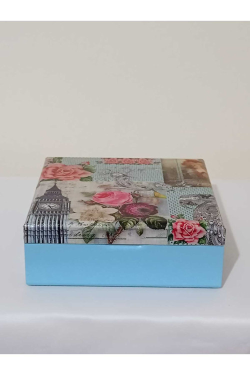 Ahşap mix desenli dekoratif,hediyelik,takı,aksesuar kutusu 20x20x7,5 cm