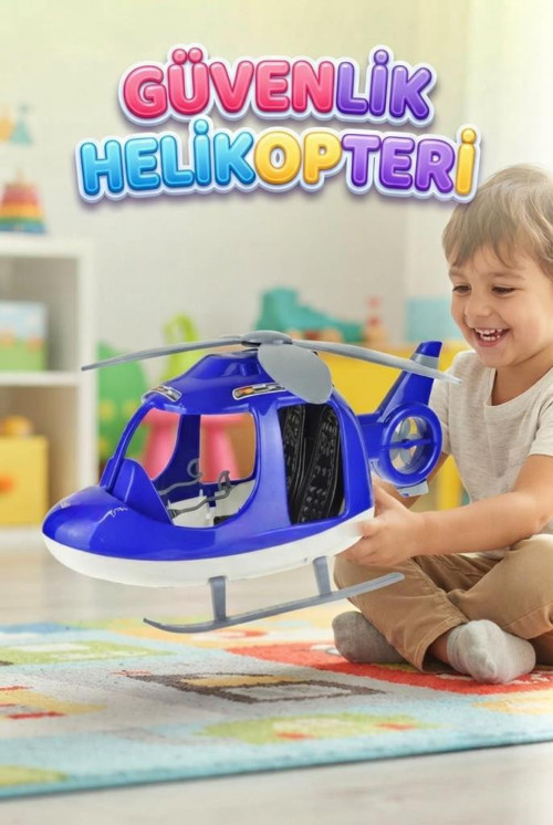 Geniş Kokpit Tasarımlı 45 CM Polis Helikopteri Manuel Dönen Pervaneli Oyuncak Güvenlik Helikopteri