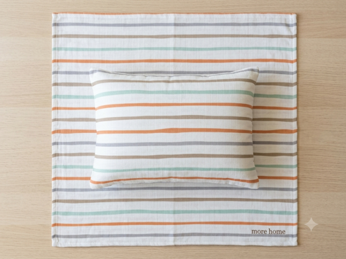 % 100 pamuklu Bebek 90x90 Müslin örtü +35x45 Yastık Kılıfı Çizgili Desenli