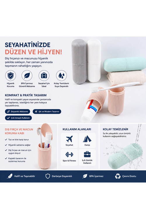 Seyahat Tipi Diş Fırçası ve Diş Macunu Saklama Kabı Taşınabilir Hijyenik Diş Fırçalık