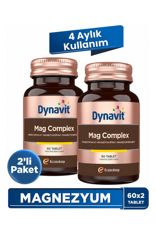 Mag Complex 60 Tab x2 – 200mg Magnezyum Kompleks 3lü Form(Malat-Sitrat-Bisglisinat)-Kas&Kemik&Enerji