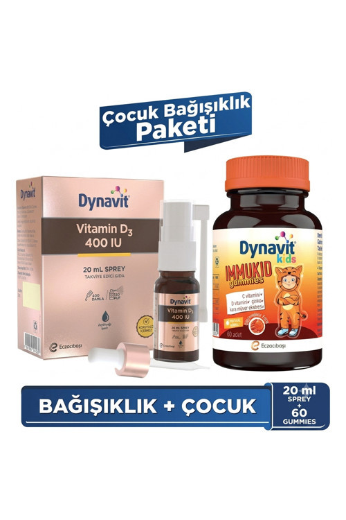 Vitamin D3 400 IU 20 mL Sprey & Kids Immukid Gummies 60 Çiğnenebilir Gummy - Çocuk Bağışıklık Paketi