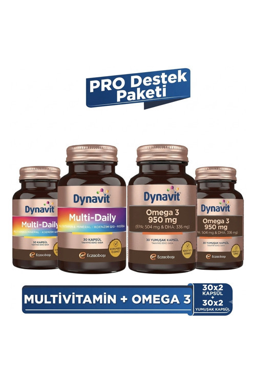 MultiDaily 30 Kapsül x2 + Omega 3 950 mg 30 Yumuşak Kapsül x2 - PRO Destek Paketi