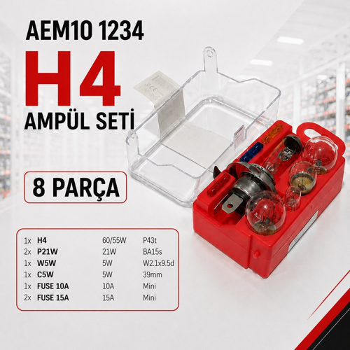 10 1234 H4 Araç Ampul Seti 8 Parça - Compact Çantalı Evrensel Yedek Oto Ampul Kiti
