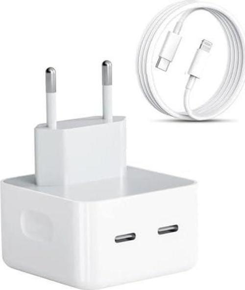 Apple iPhone Uyumlu USB-C - Lighting 35W Hızlı Şarj Cihazı Çift Çıkışlı Aynı Anda 2 Cihaz Şarjı imkanı.