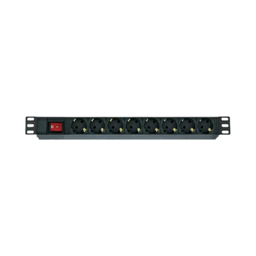 8xDIN49440 Soketli Schuko Grup Priz, 19'' 1U, On-Off Anahtarlı