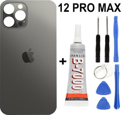 iPhone Uyumlu 12 Pro Max Arka Batarya Pil Kapağı +yapıştırıcı +tamir Set - Siyah