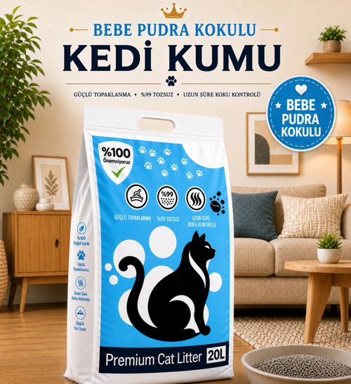 Cat Litter 20 Lt Bebe Pudara Kokulu Kedi Kumu Tozsuz Topaklanan Koku Hapseden Doğal Kedi Kumu
