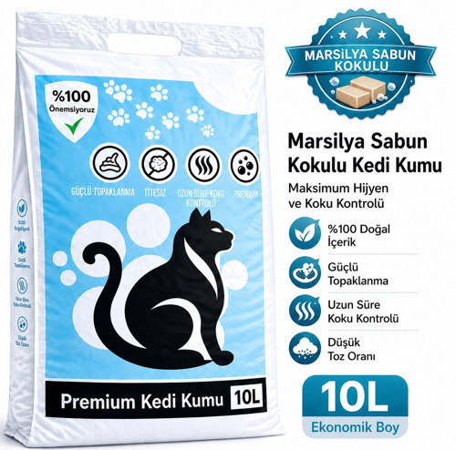 10 Lt Marsilya Sabun Kokulu Doğal Bentonit Kedi Kumu Tozdan Arındırılmış Tozsuz Kedi Kumu Topaklanan