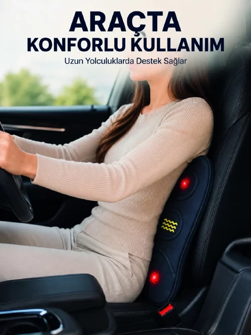 Isıtmalı Titreşimli Bel Masaj Yastığı - Ev Ofis Araç Koltukları İçin Rahatlatıcı Ergonomik Çözüm