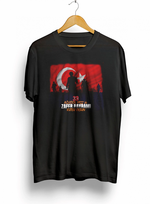 30 Ağustos Zafer Bayramı Atatürk Baskılı Oversize Bisiklet Yaka T-shirt - Siyah