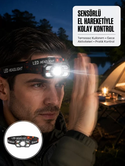 Yeni Nesil Şarj Edilebilir LED Far Hareket Sensörlü 5 Modlu Outdoor Aydınlatma – Eldivenli Kullanım İçin Mükemmel