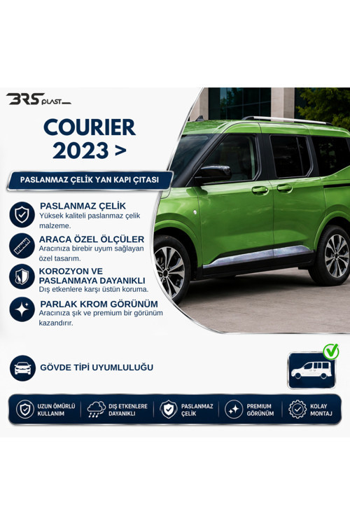 Ford Courier Uyumlu 2023 Ve Üzeri Krom Yan Kapı Çıtası 4 Parça Paslanmaz Çelik