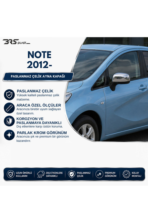 Nissan Note Uyumlu 2012 Ve Üzeri Krom Ayna Kapağı 2 Parça Paslanmaz Çelik