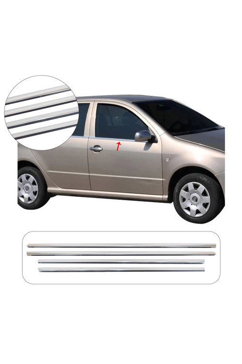 Skoda Fabia Uyumlu 2000-2007 Krom Cam Çıtası 4 Parça Paslanmaz Çelik
