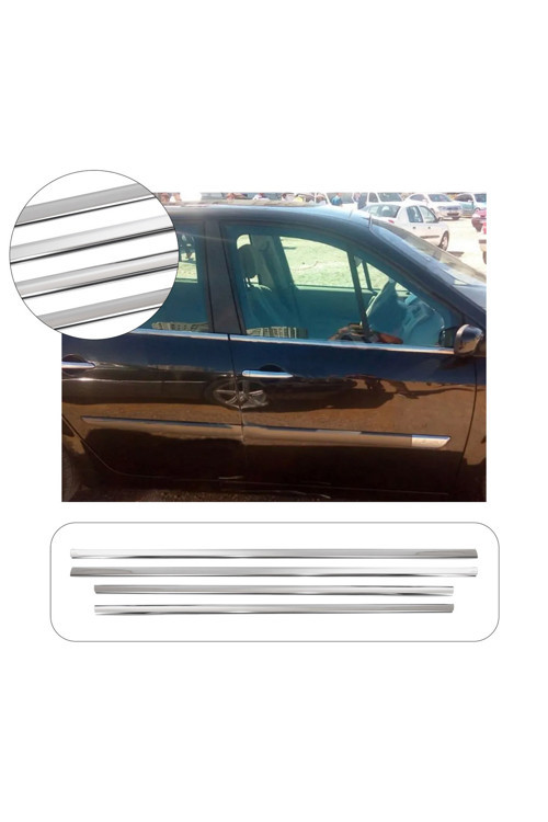 Renault Scenic 2 Uyumlu 2003-2009 Krom Cam Çıtası 4 Parça Paslanmaz Çelik