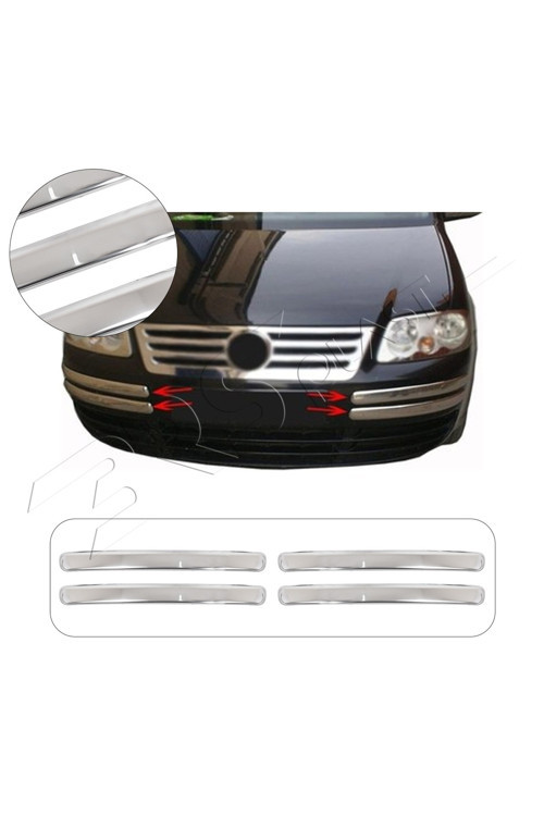 Volkswagen Caddy Uyumlu 2003-2010 Krom Ön Tampon Kaşı 4 Parça Paslanmaz Çelik