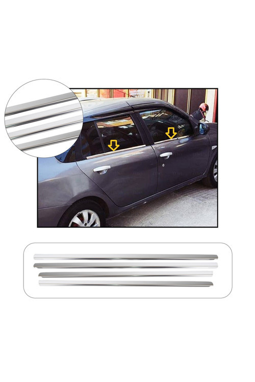 Renault Symbol Uyumlu 2009-2013 Krom Cam Çıtası 4 Parça Paslanmaz Çelik