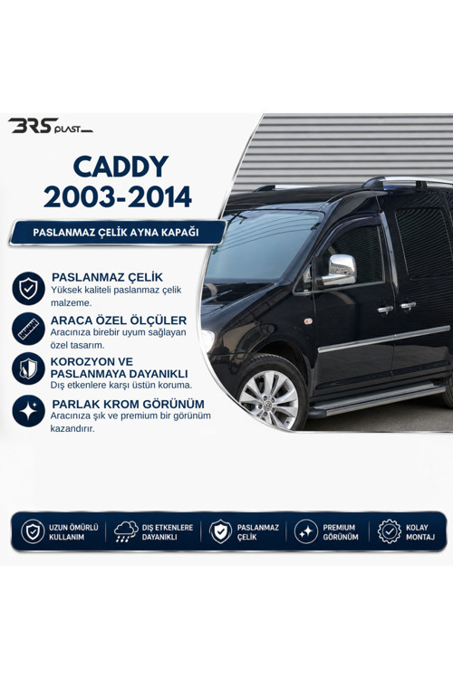 Volkswagen Caddy Uyumlu 2004-2015 Ayna Kapağı 2 Parça Abs Krom Kaplama