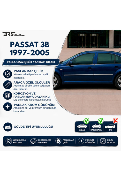Volkswagen Passat 3B Uyumlu 1997-2005 Krom Yan Kapı Çıtası 4 Parça Paslanmaz Çelik