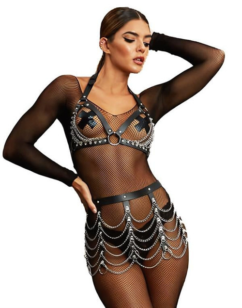 t Zincir Detaylı Fantezi Harness Aksesuar