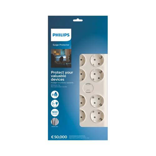 PHILIPS SPN7080WA/62 8 Soket Akım Korumalı Priz 900 Joules 2Mt Örgülü Kablo (Be - GGGGGG4116-8