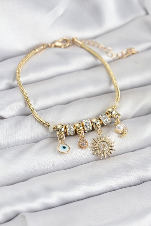 Pirinç Gold Renk Güneş Charmlı Kadın Bileklik 5886 - GGGGGG2928-3814