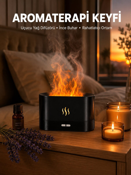 Modern Tasarımlı Alev Efektli LED Aromaterapi Hava Nemlendirici Yeni Nesil - GGGGGG3850-8152